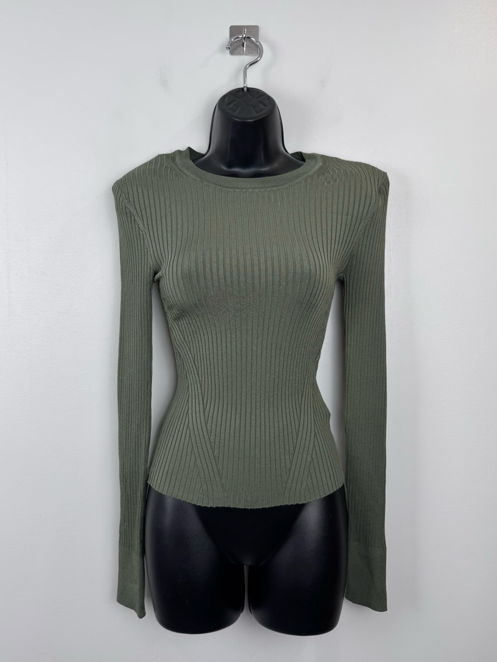 NWT Veronica Beard Cara‎ Sweater Ribbed Green Longsleeve Top Women Size XS